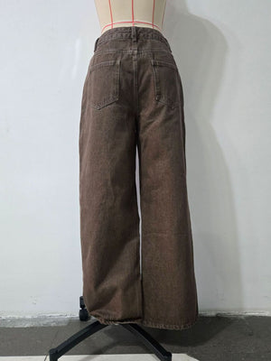 wide-leg jeans in dark brown with drawstring waist and full-length