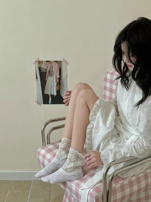socks featuring lace in Gray with cotton Imported Size & texture