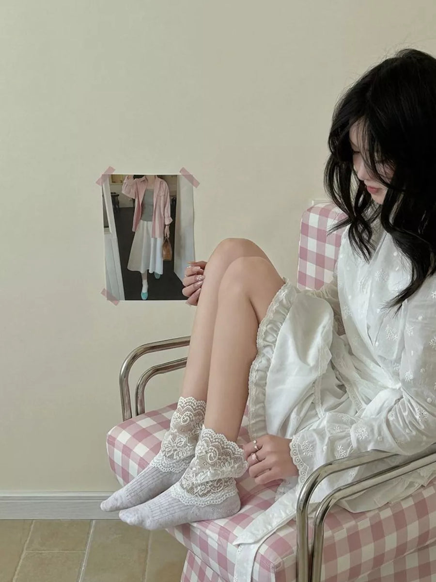socks featuring lace in Gray with cotton Imported Size & texture