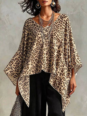 Yellow Full Size Leopard Print Asymmetrical Hem Top