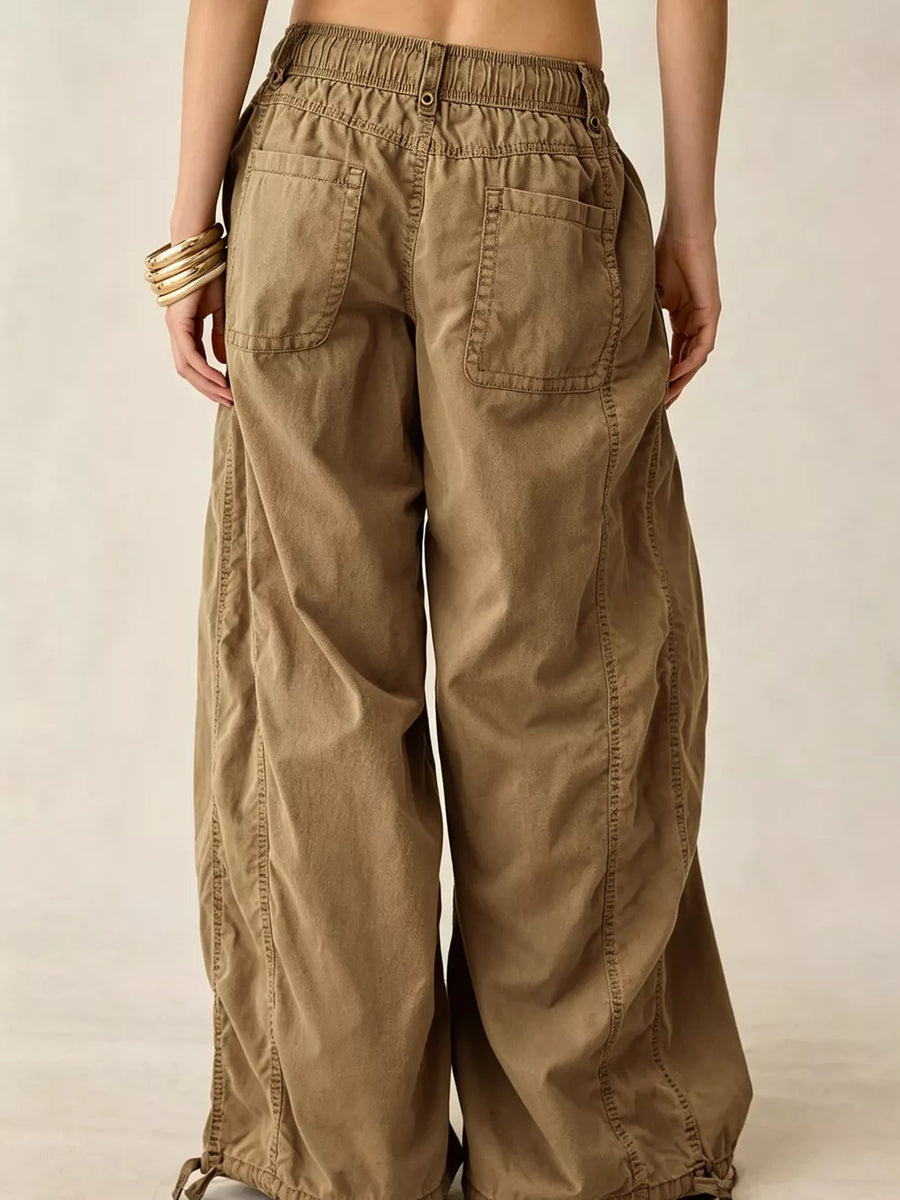 High-waisted Cargo Wide-leg Pants in Khaki