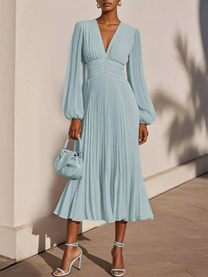 midi dress in sky blue featuring pleated and A-line fit
