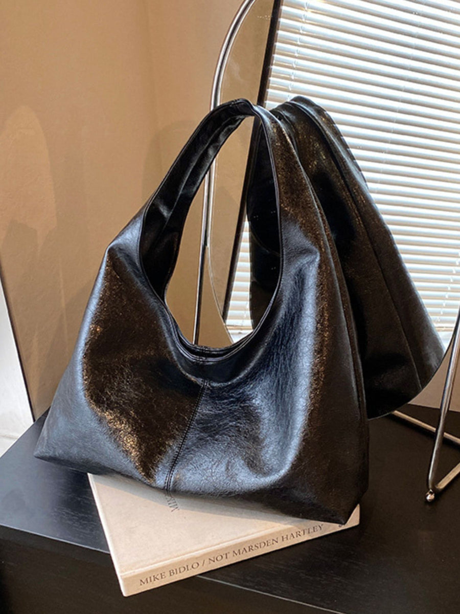 PU Leather Imported Size & shoulder bag in Black with relaxed silhouette