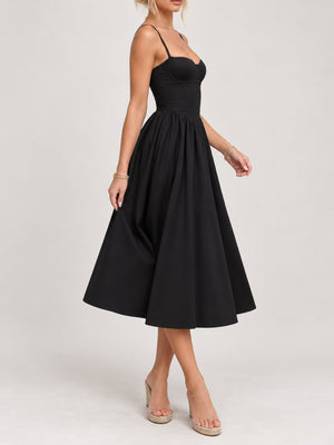 Blue midi dress with seam detail and spaghetti strap