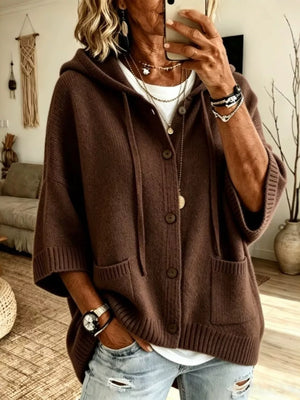cardigan in Black with hooded and hip-length