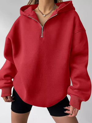 100% polyester Care instructions: Machine wash cold zip hoodie in Red with oversized silhouette