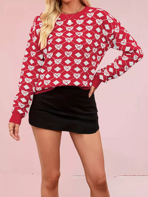 red pullover sweater with argyle and crew neck
