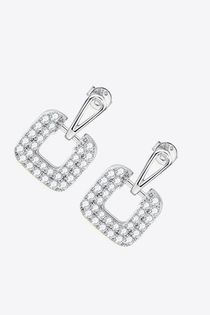 Silver geometric pavé square earrings with clear stones