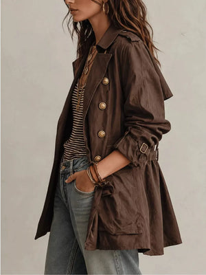 100% polyester Care instructions: Machine wash cold trench coat in Dark Brown with relaxed silhouette