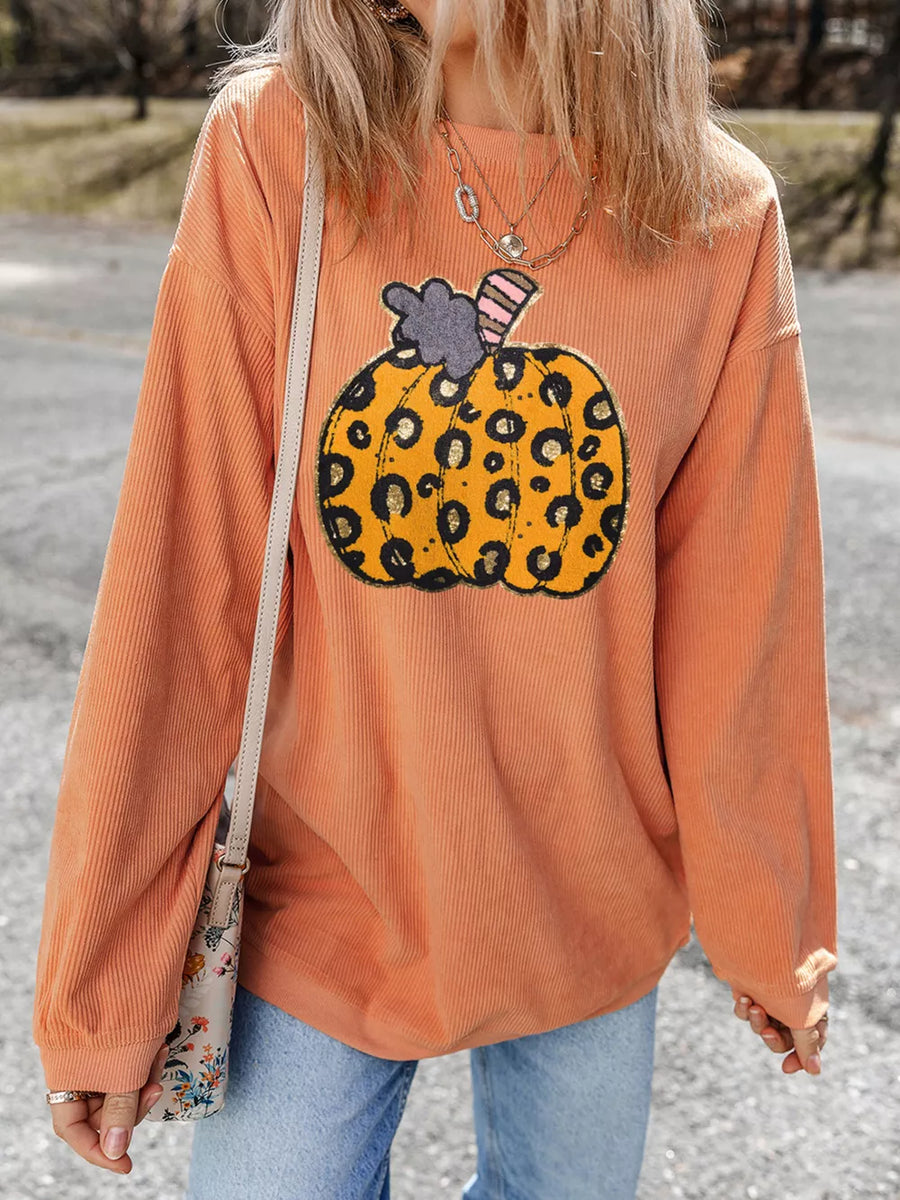 golden yellow sweatshirt featuring ribbed and leopard