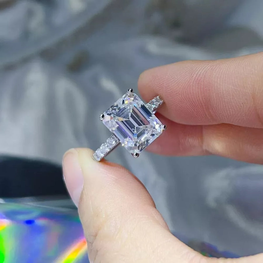 5 Carat Moissanite 925 Sterling Silver Ring in silver with emerald cut stone
