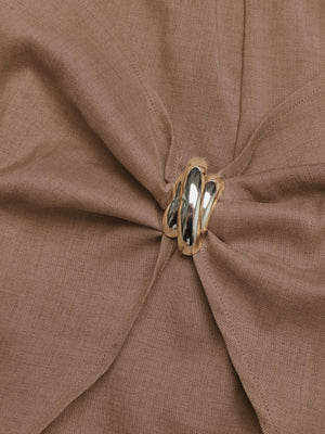 Brown draped dress with gold ring detail