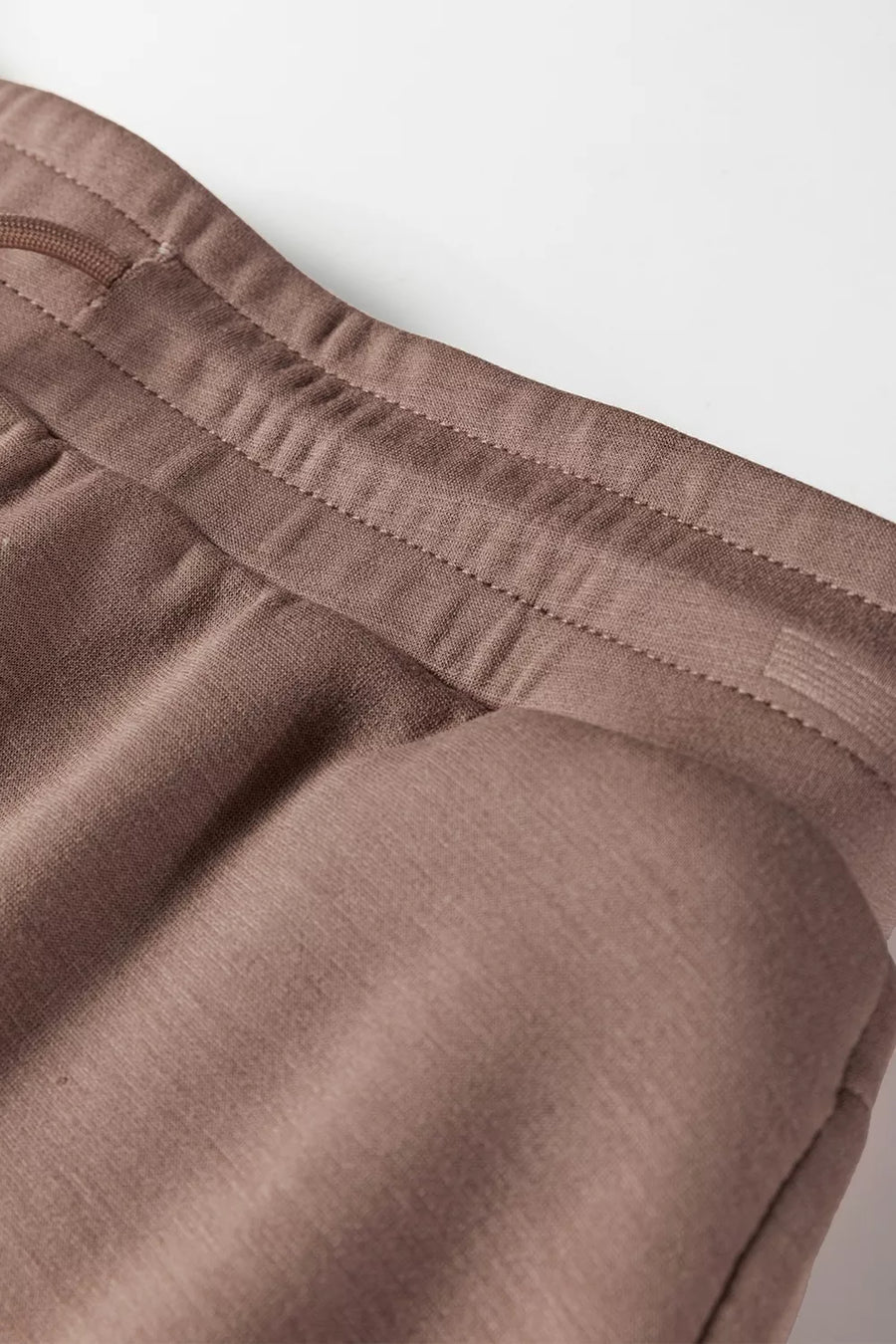 Solid Color Drop Shoulder Pullover Mini Skirt Set in Taupe with drawstring
