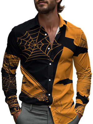 Gold button-down shirt with hip-length and button-front