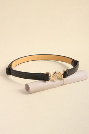 Black leather belt with crystal-embellished alloy buckle detail