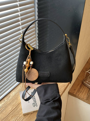 Lightweight Solid Color Suede Tote Bag in Black