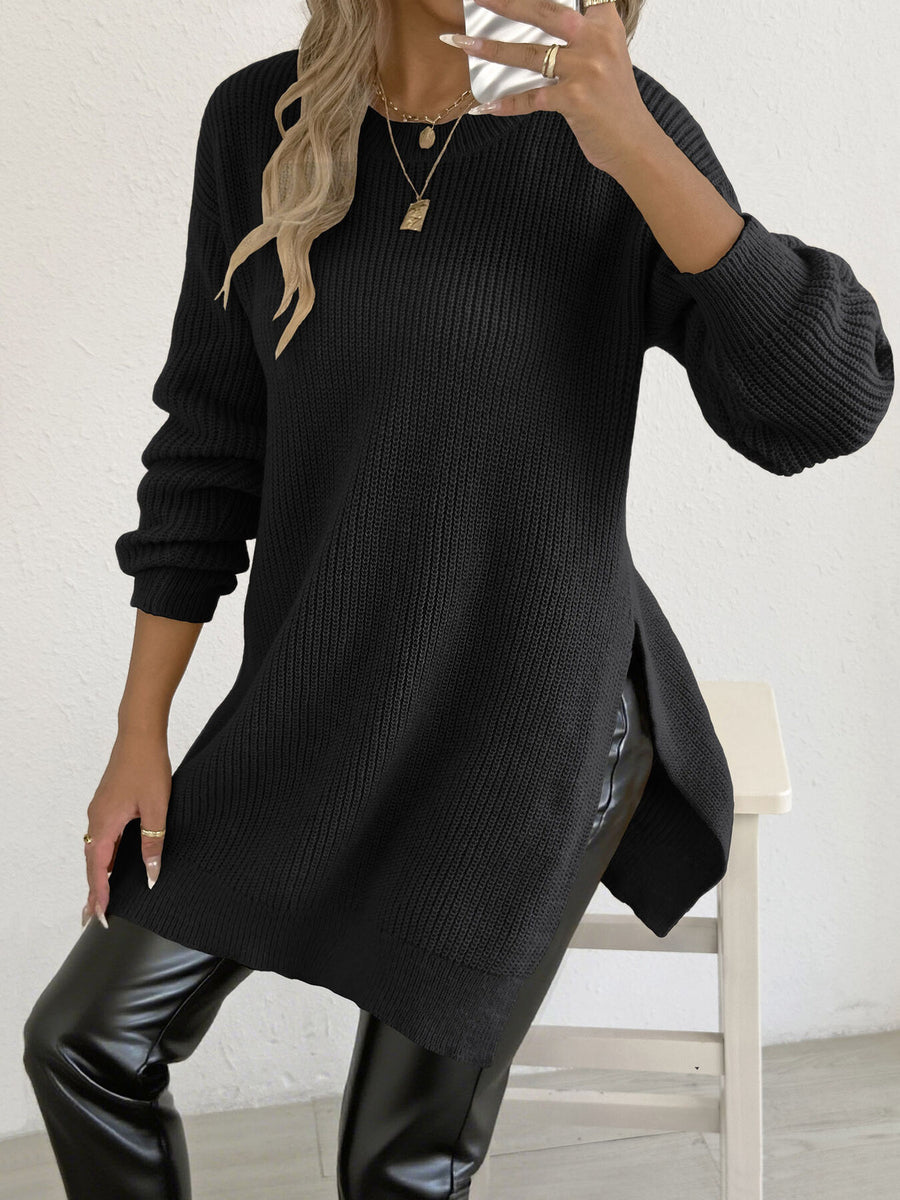 Apricot relaxed pullover sweater with crew neck
