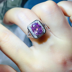 Platinum-Plated,925 sterling silver,Moissanite,Zircon (accent stones) Carat weig ring in Light Blue with boxy silhouette
