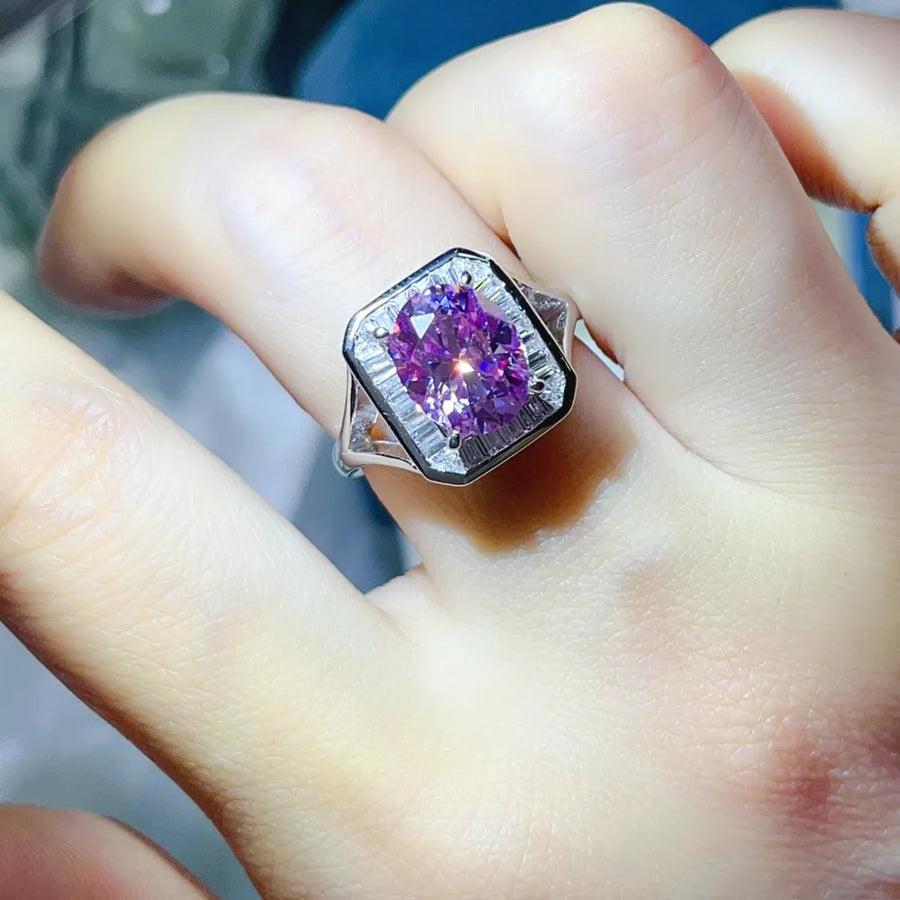Platinum-Plated,925 sterling silver,Moissanite,Zircon (accent stones) Carat weig ring in Light Blue with boxy silhouette