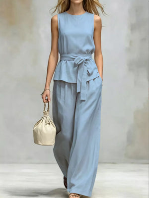 minimalist two-piece set in Navy Blue with round neck