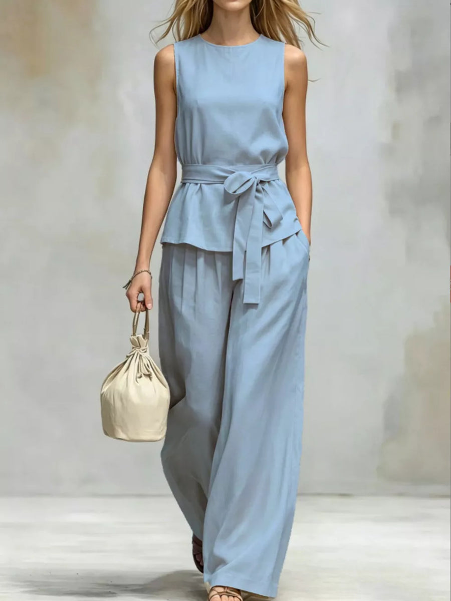 minimalist two-piece set in Navy Blue with round neck