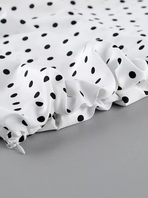 maxi skirt in white with polka dot and ruched
