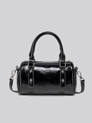 Elegant Patent Leather Mini Boston Crossbody Bag in Black