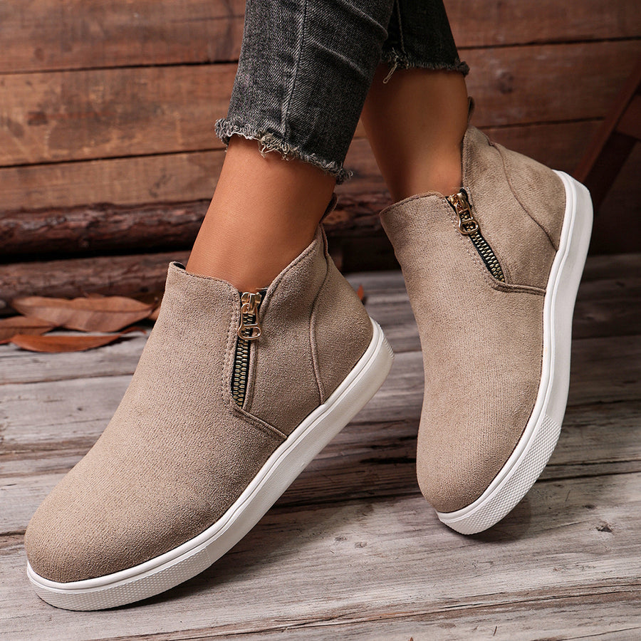 Side Zipper Flat Sneakers in Gray with side zipper
