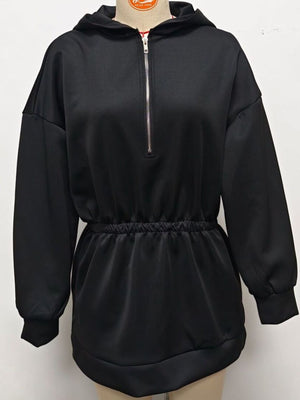 Black relaxed sweater dress with hooded