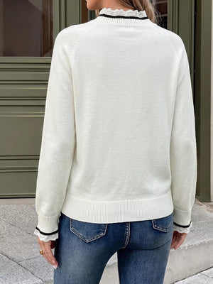 ivory pullover sweater with lace detail and long sleeve