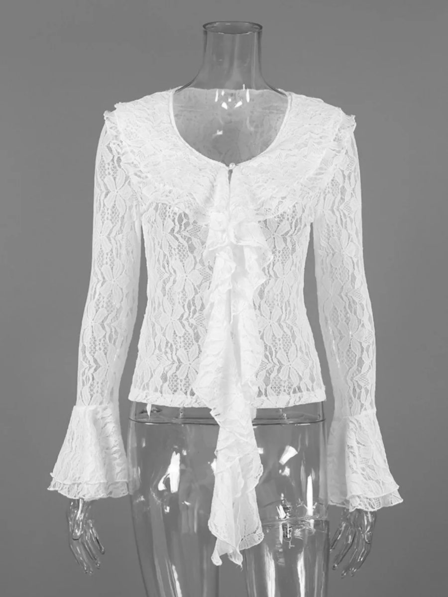 ivory blouse with ruffled and bell sleeve