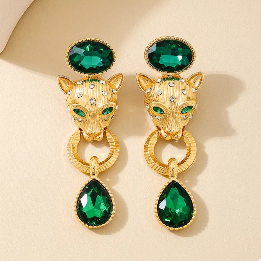 18K Gold-Plated,Alloy,Rhinestone,Emerald Care instructions: Avoid wearing during earrings in Golden with straight silhouette