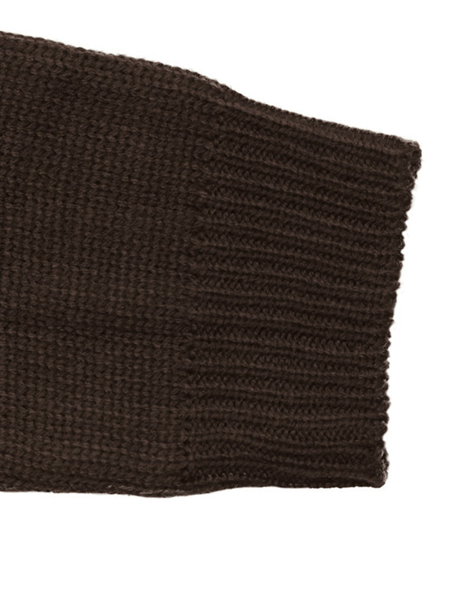 zip-up sweater featuring horse motif in Coffee Brown with 100% acrylic Care instructions: Machine wash cold texture