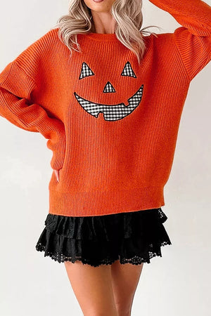 pullover sweater in Orange with drop shoulder and hip-length