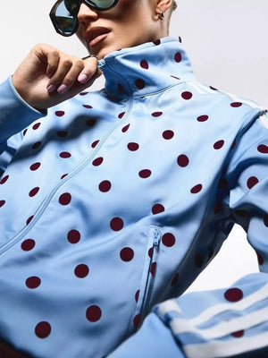 Sky Blue with Polka Dot Zip Up Outerwear And Pants Set
