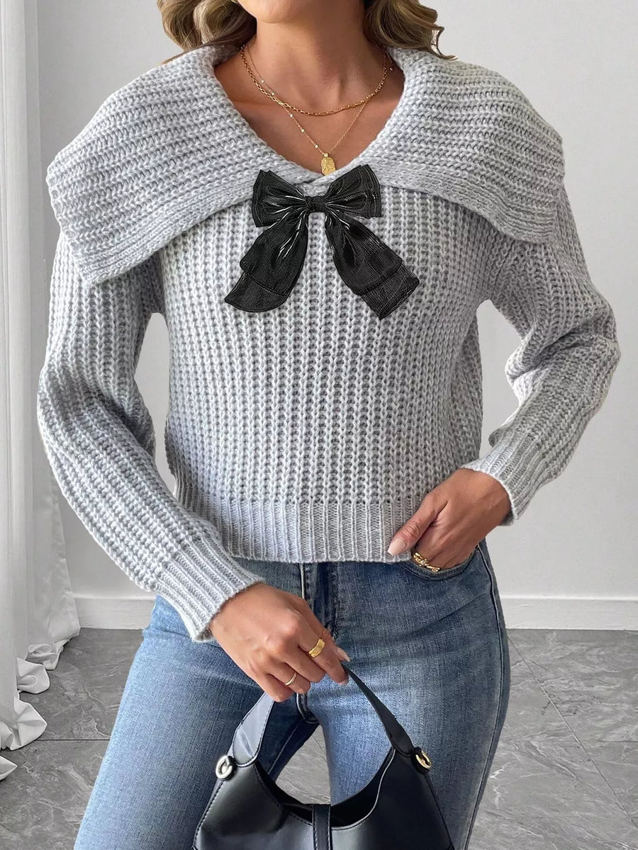 pullover sweater in Gray with waffle-knit and cropped