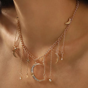 necklace in gold featuring moon charms and straight fit