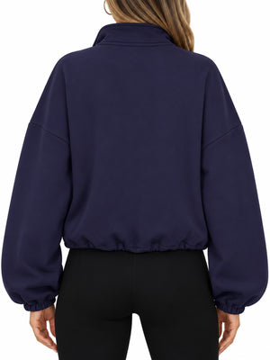 Drawstring Hem Zip Up Jacket in Caramel with zipper