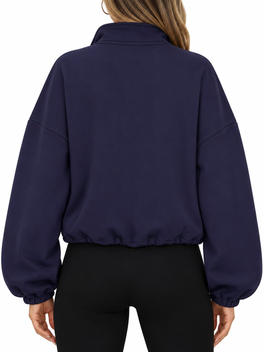 Drawstring Hem Zip Up Jacket in Caramel with zipper