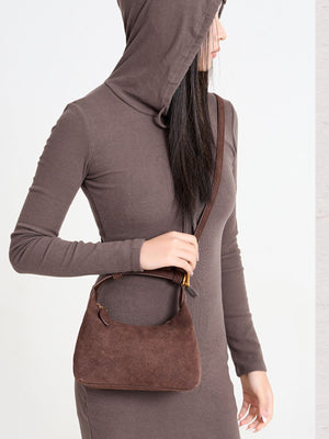 Suede Imported Size & crossbody bag in Brown with curved silhouette