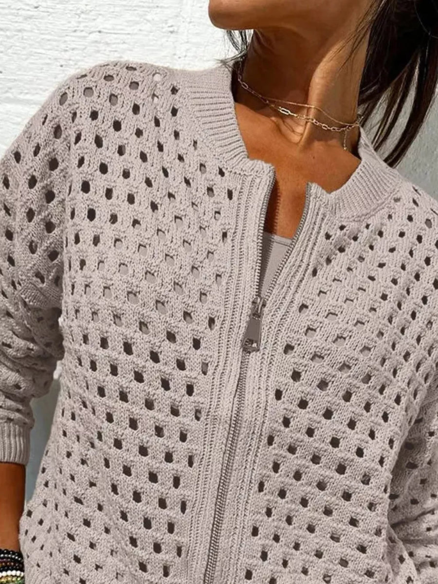 cardigan in Wine Red with openwork and zipper