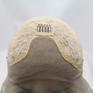 Lace front wig cap with combs and lace detail.