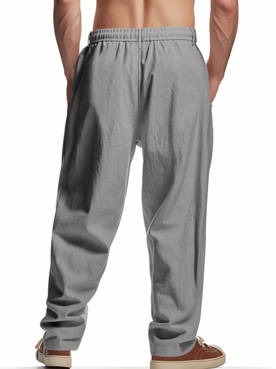 Men's grey loose fit sweatpants with drawstring waist and pockets.