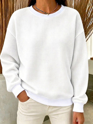 sweatshirt in Sage with waffle knit and waffle-knit