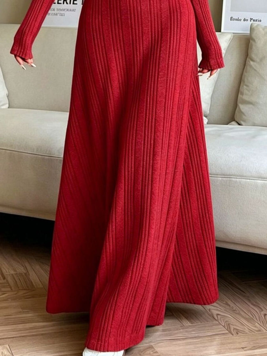 Long Sleeve Ribbed Knit Dress in Dusty Pink with stretch