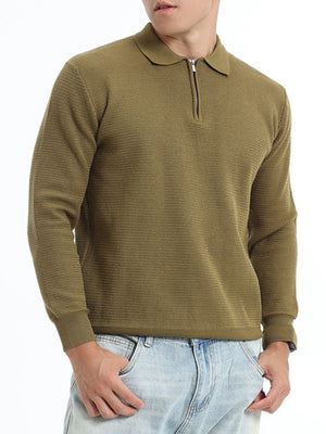 classic pullover sweater in Flower Gray with collared