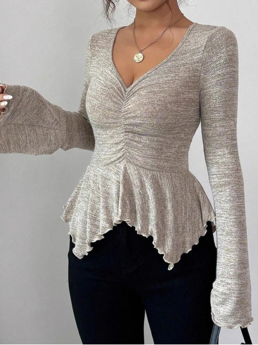 Light Green peplum top with ruffled and bell sleeve