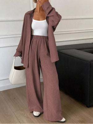 minimalist two-piece set in Pink with collared