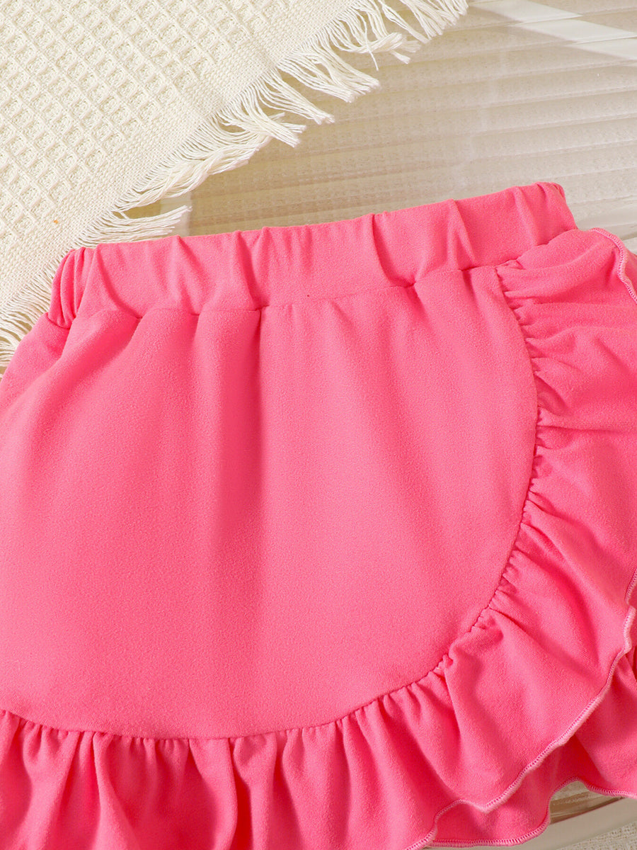 Bright pink ruffle skirt with elastic waist, part of a baby girls' set.