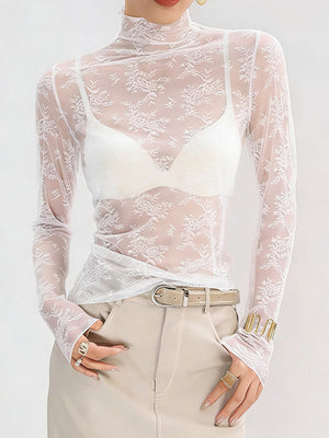white blouse with floral and mock neck